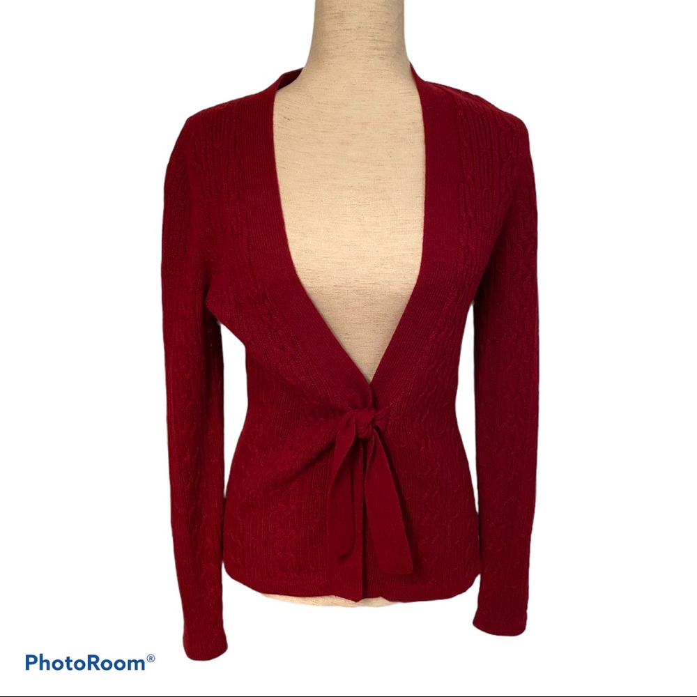 MARCONI SWEATER CARDIGAN RED CABLE CASHMERE TIE Size S